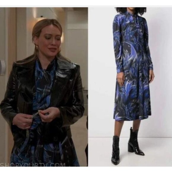 Givenchy NWOT Wave Fireworks Print Neck Tie Midi Dress Black Blue US 12 IT 44 - Picture 4 of 12